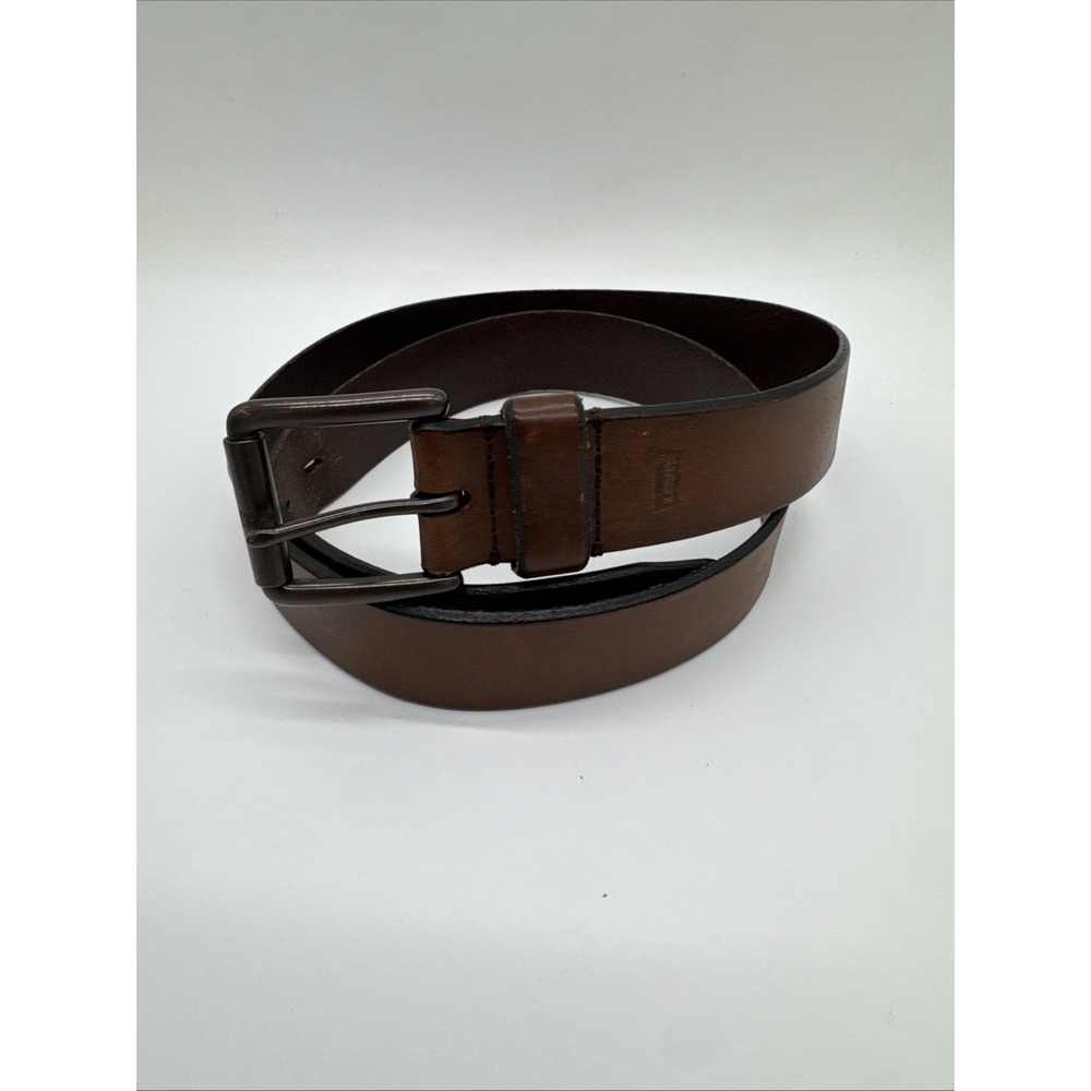 Levi's Belt Mens 38 Bourbon Brown Leather Roller Buckle Logo